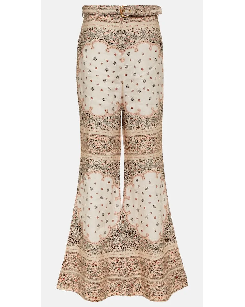Zimmermann Weite High-Rise-Hose aus Leinen Multicolor