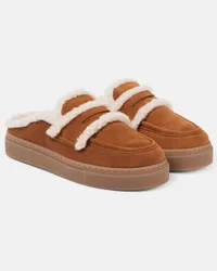 INUIKII Slippers aus Veloursleder mit Shearling Braun