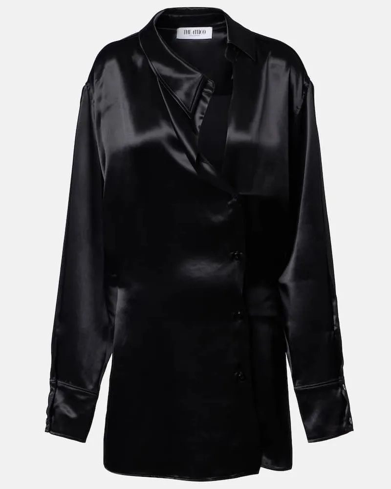 ATTICO Hemdblusenkleid aus Satin Schwarz