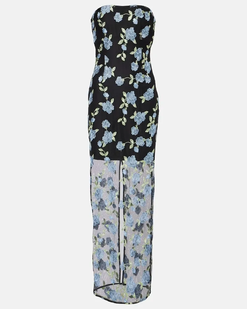 ROTATE Birger Christensen Bedrucktes Maxikleid aus Mesh Schwarz