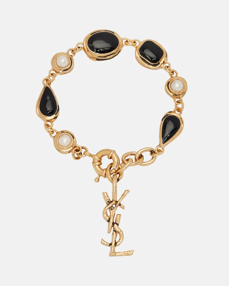 Saint Laurent Armband Cassandre mit Zierperlen Schwarz