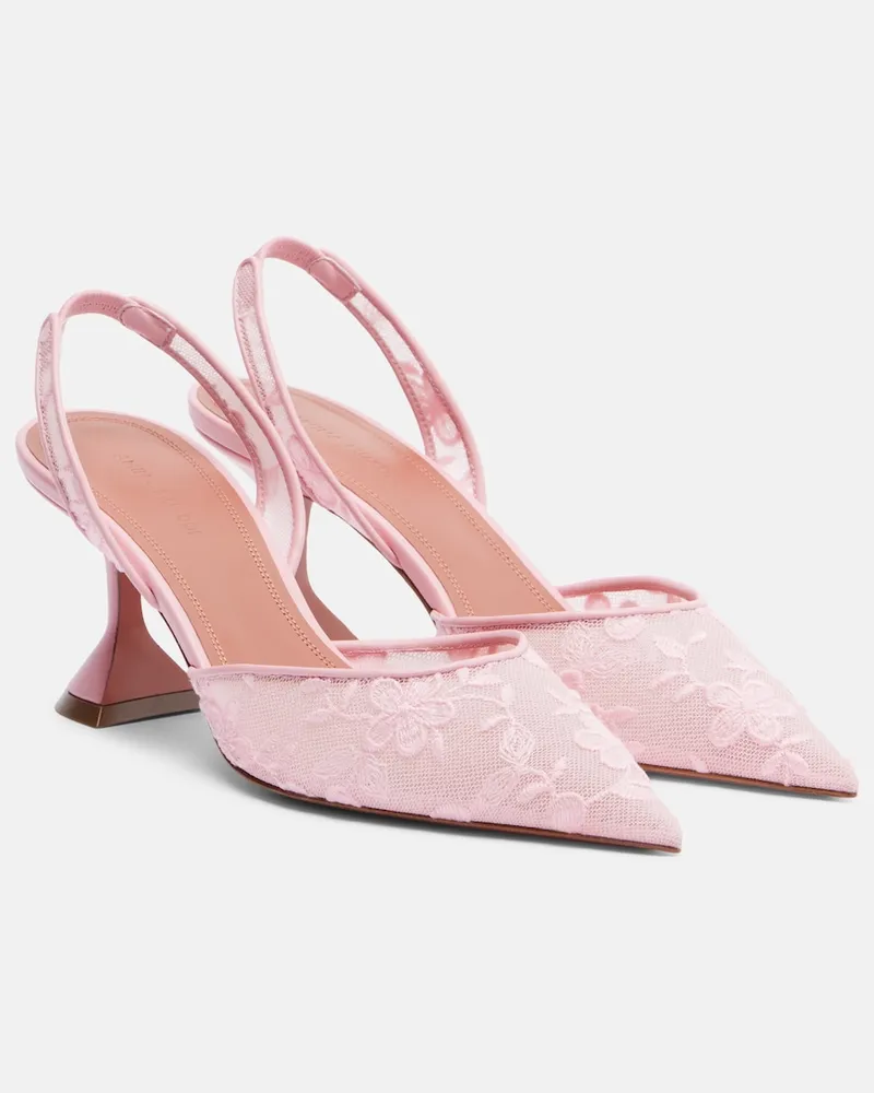 Amina Muaddi Slingback-Pumps Holli aus Spitze mit Leder Rosa