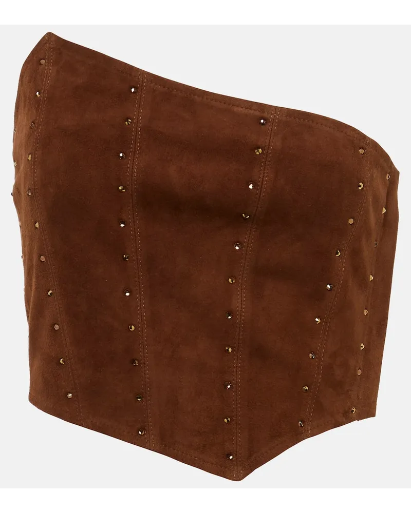 Alessandra Rich Cropped-Top aus Veloursleder Braun