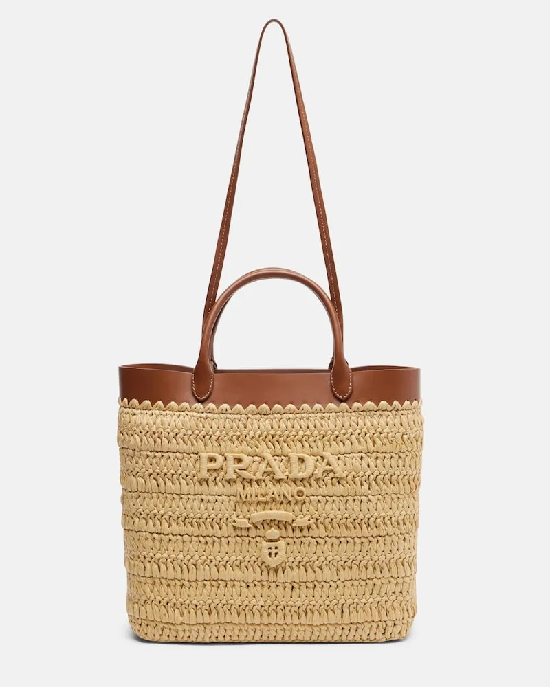 Prada Tote Bag Small aus Häkelstrick Beige