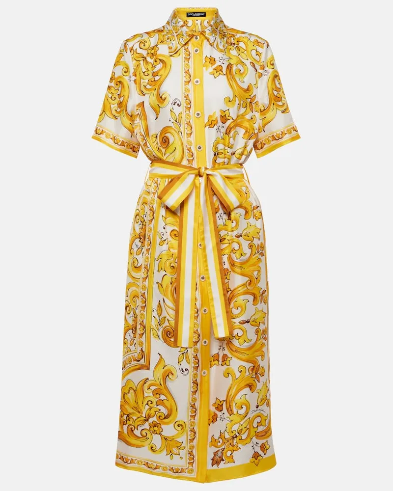 Dolce & Gabbana Hemdblusenkleid Majolica aus Seiden-Twill Gelb