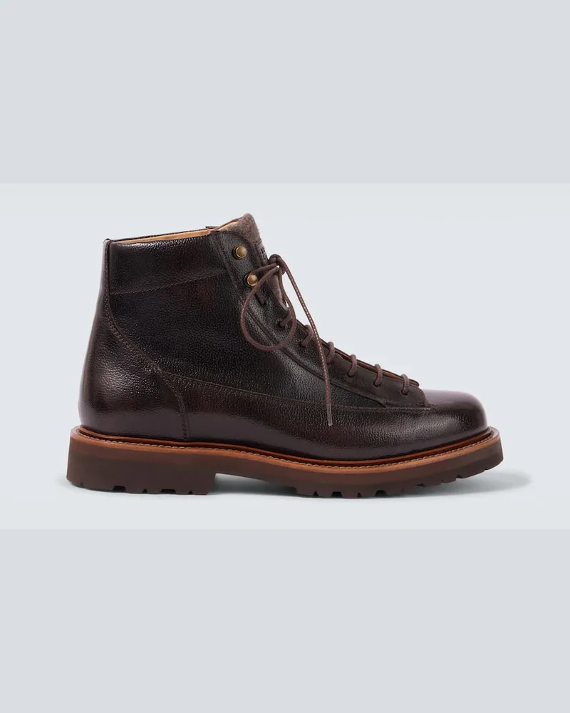 Brunello Cucinelli Schnürstiefel aus Leder Burgund