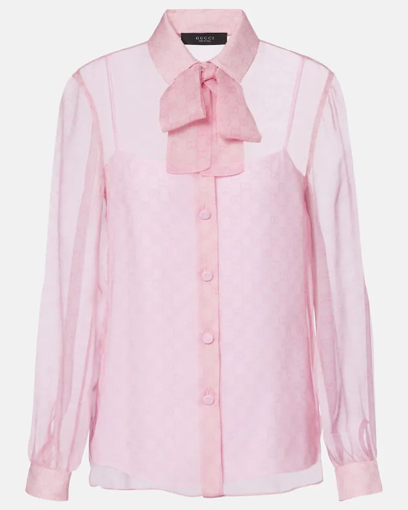 Gucci Bedruckte Schluppenbluse GG aus Chiffon Rosa