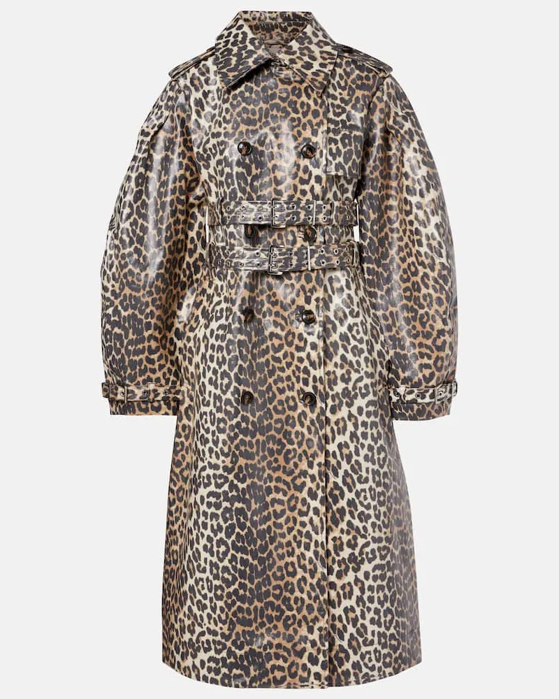 Ganni Bedruckter Trenchcoat aus Canvas Beige