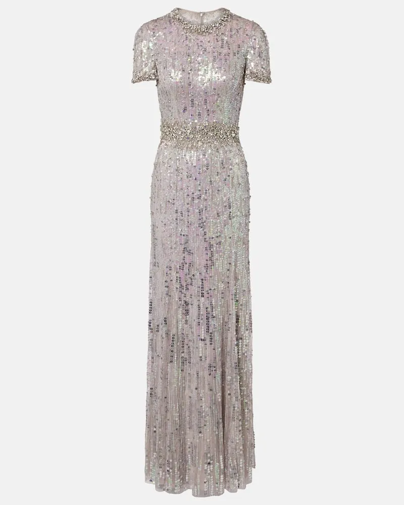 Jenny Packham Robe Celeste mit Pailletten und Kristallen Silber