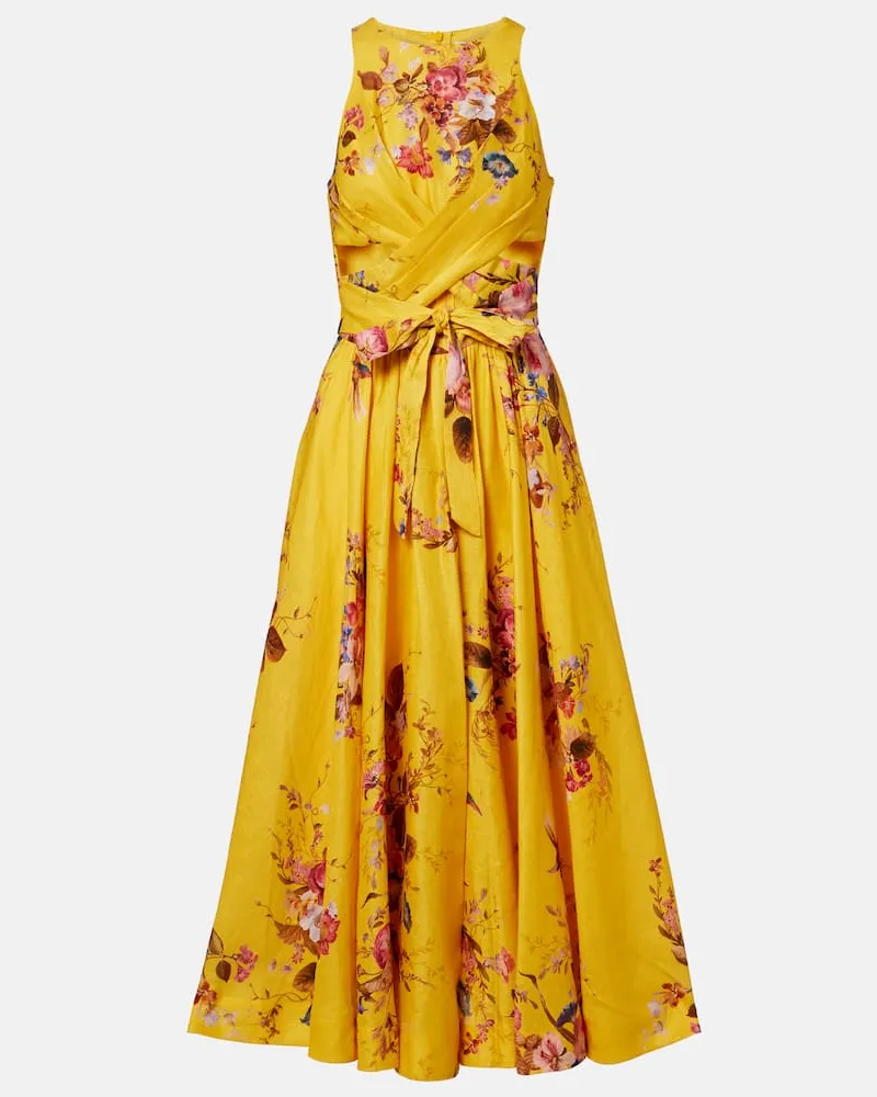 Zimmermann Midikleid Patience aus Leinen Gelb