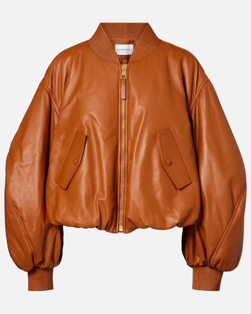 Givenchy Cropped-Bomberjacke aus Leder Braun