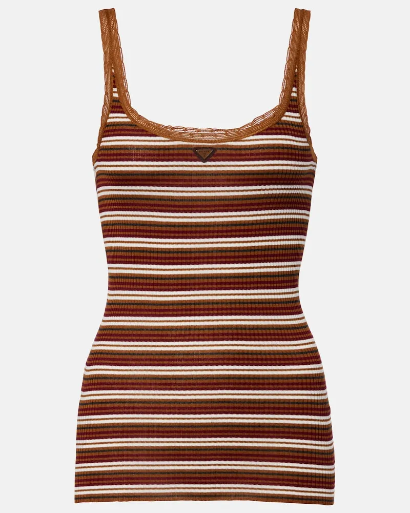 Prada Top aus Rippstrick mit Spitze Multicolor