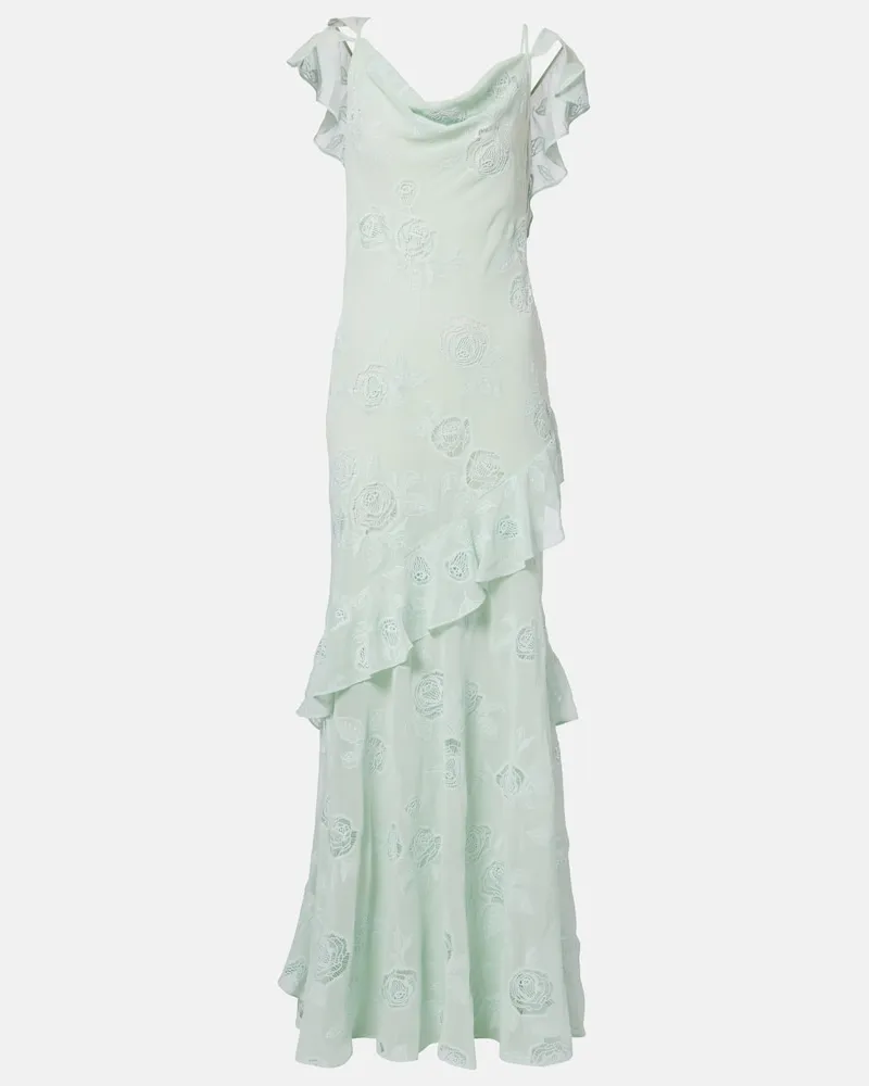 Self-Portrait Besticktes Maxikleid aus Georgette Grün