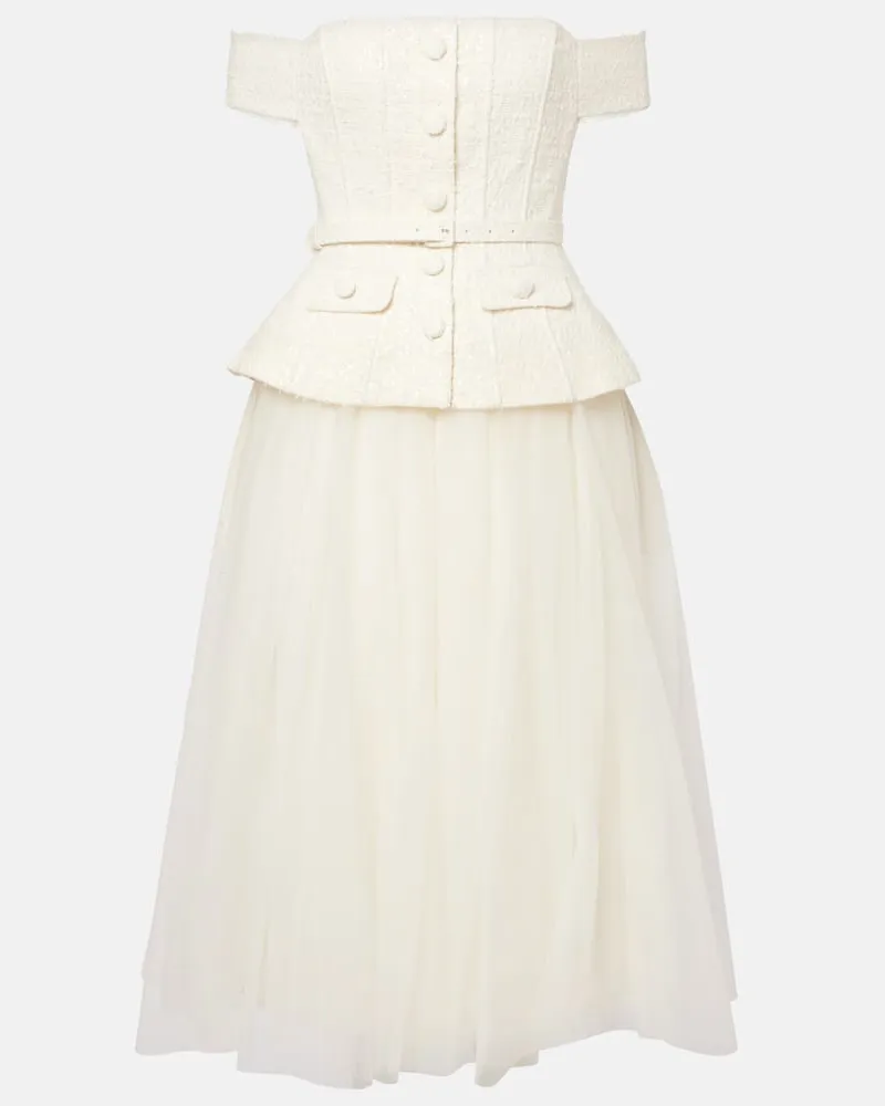 Self-Portrait Bridal Midikleid mit Pailletten Weiß