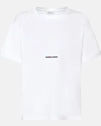 Saint Laurent Bedrucktes T-Shirt aus Baumwolle Weiss