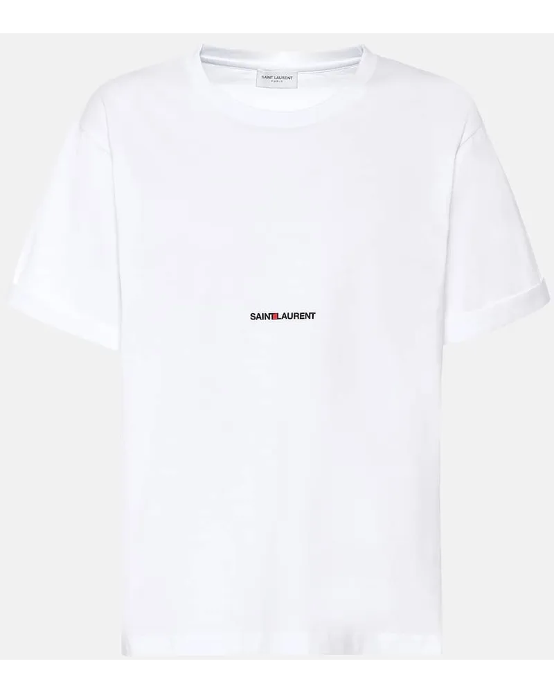 Saint Laurent Bedrucktes T-Shirt aus Baumwolle Weiss