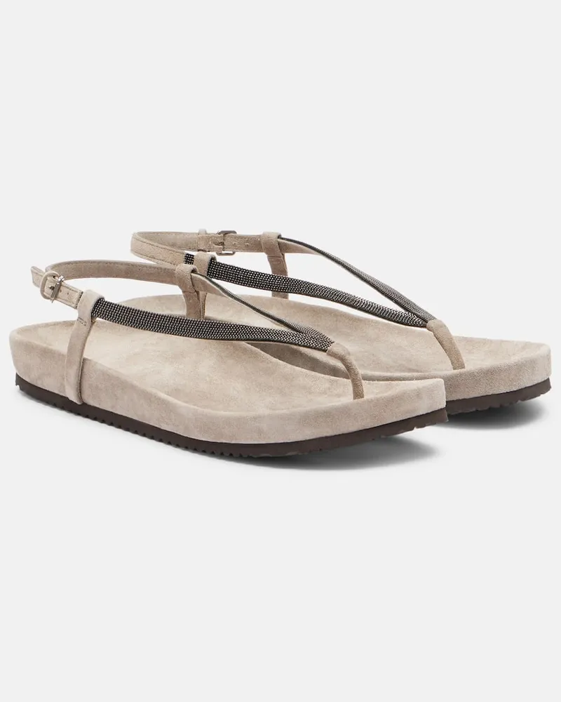 Brunello Cucinelli Sandalen Monili aus Veloursleder Grau