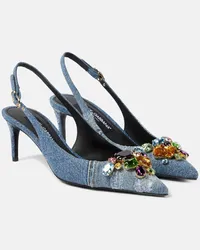 Dolce & Gabbana Verzierte Slingback-Pumps aus Denim Blau