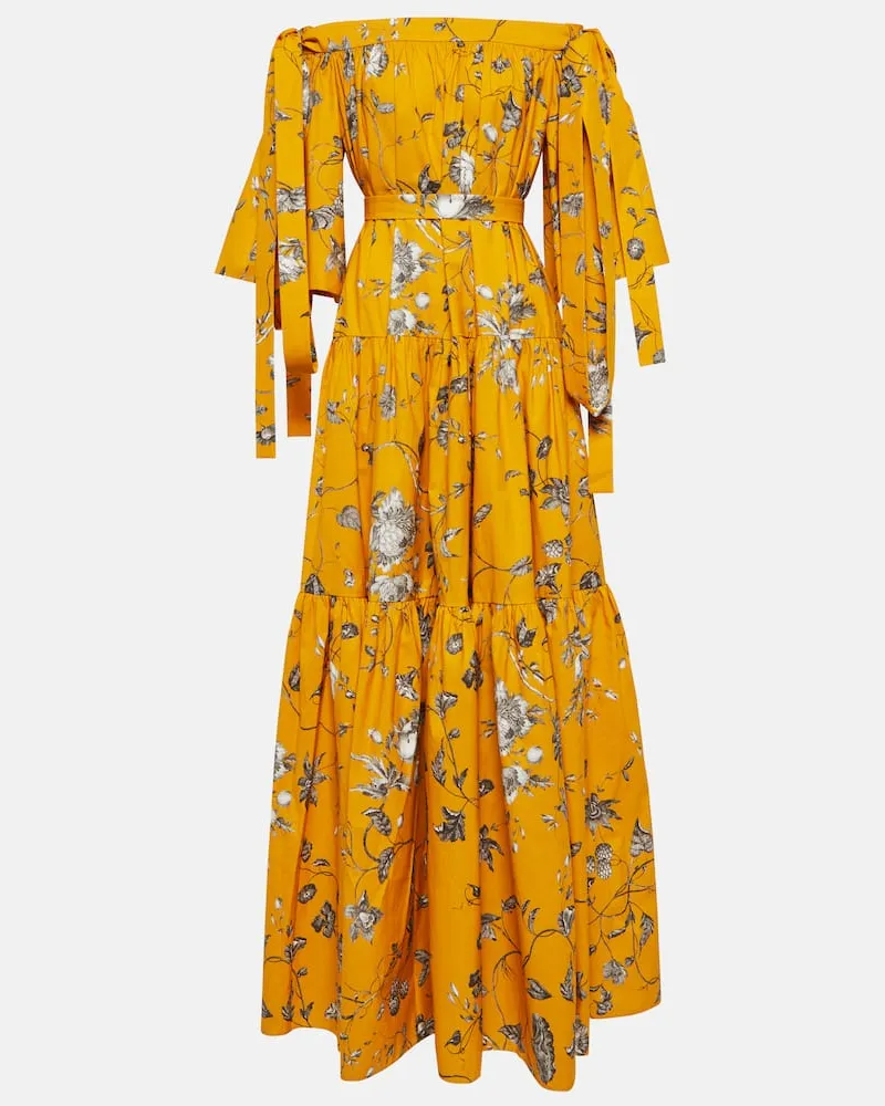 Erdem Bedrucktes Maxikleid aus Baumwolle Gelb
