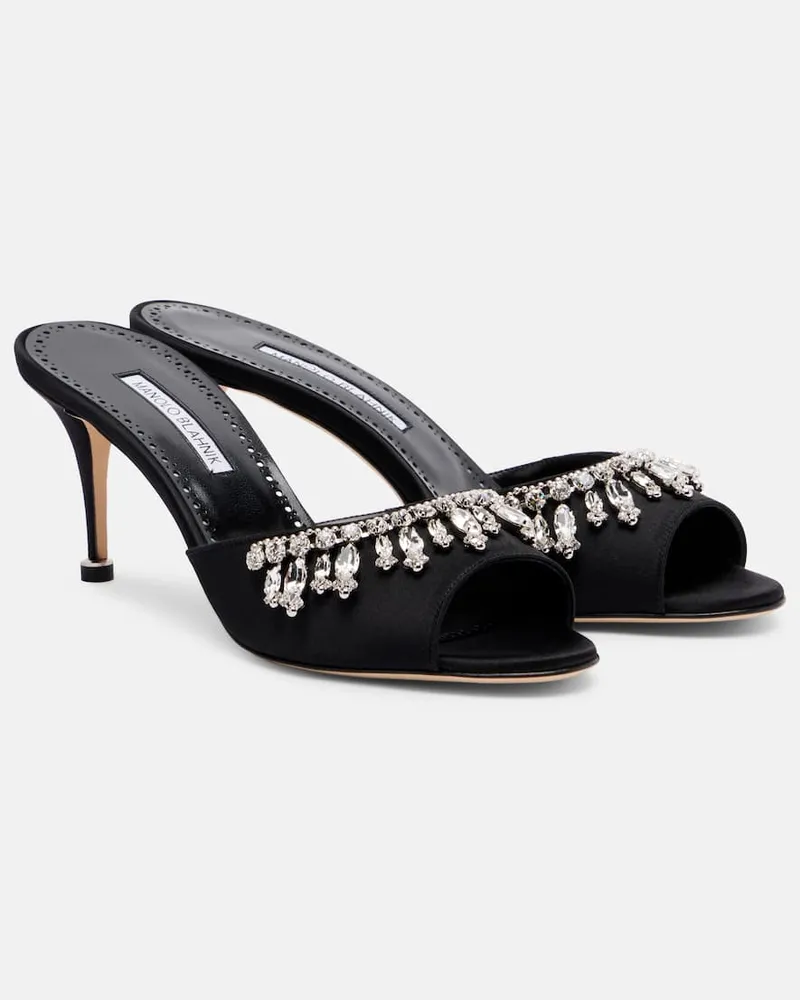 Manolo Blahnik Verzierte Pantoletten Tulimu 70 aus Satin Schwarz