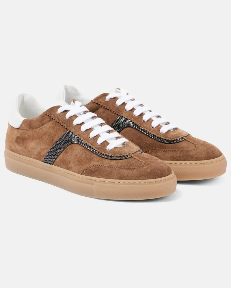 Brunello Cucinelli Verzierte Sneakers aus Veloursleder Braun