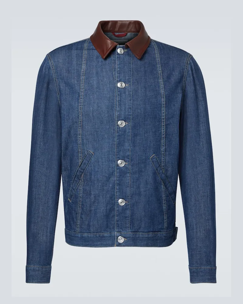 Brunello Cucinelli Jeansjacke mit Leder Blau