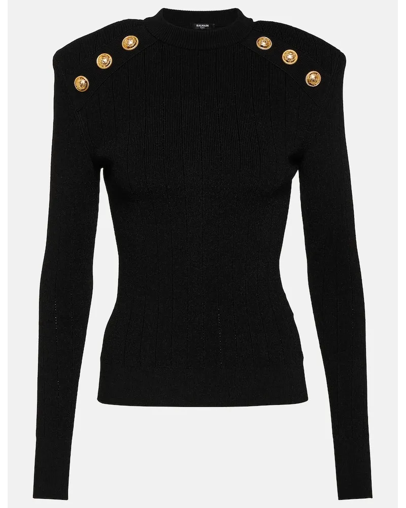 Balmain Verzierter Pullover aus Strick Schwarz