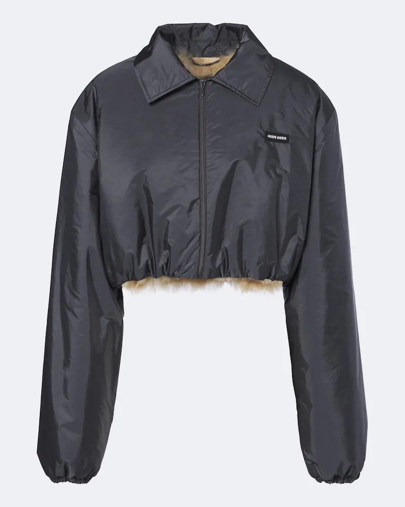 Miu Miu Cropped Blouson mit Lammfellfutter Grau