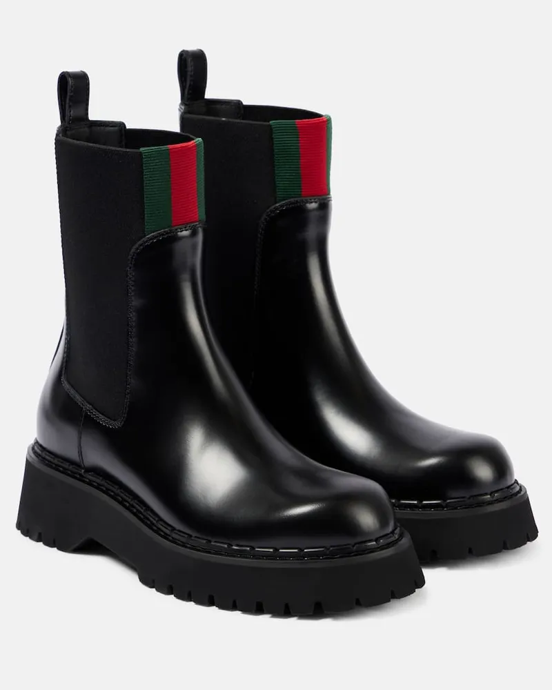 Gucci Chelsea Boots Web Stripe aus Leder Schwarz