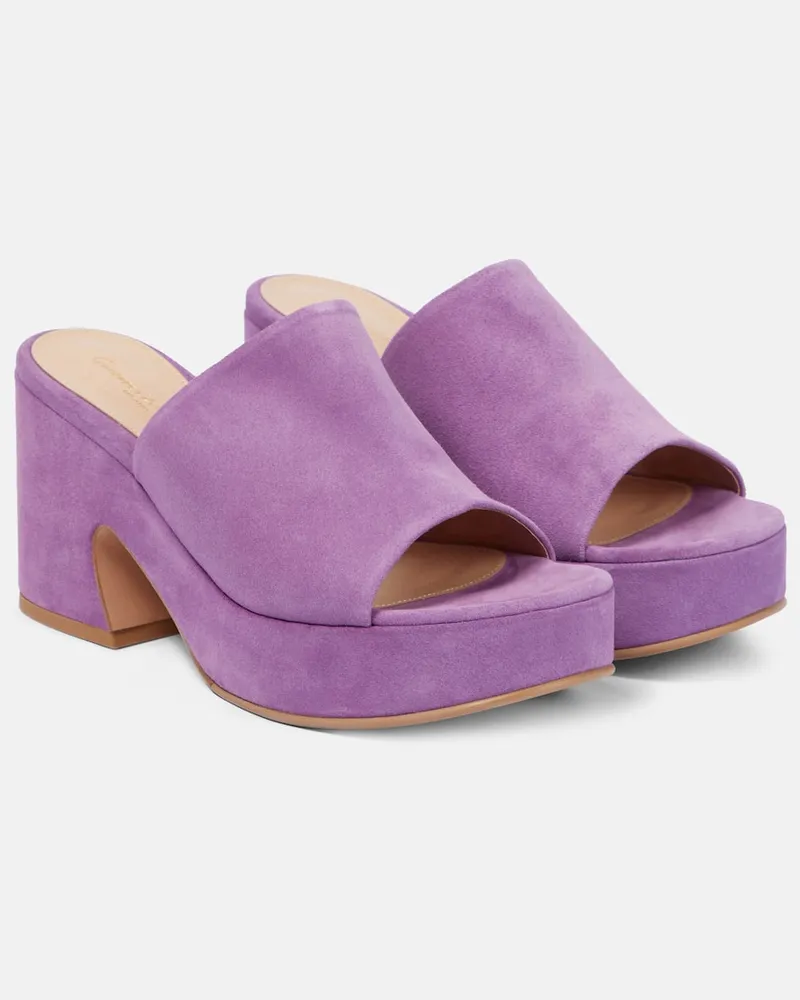 Gianvito Rossi Plateau-Pantoletten aus Veloursleder Violett