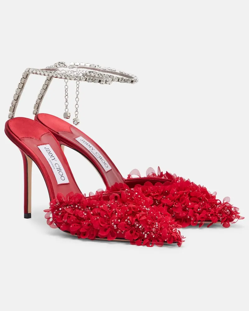 Jimmy Choo Verzierte Pumps Saeda 100 aus Mesh Rot
