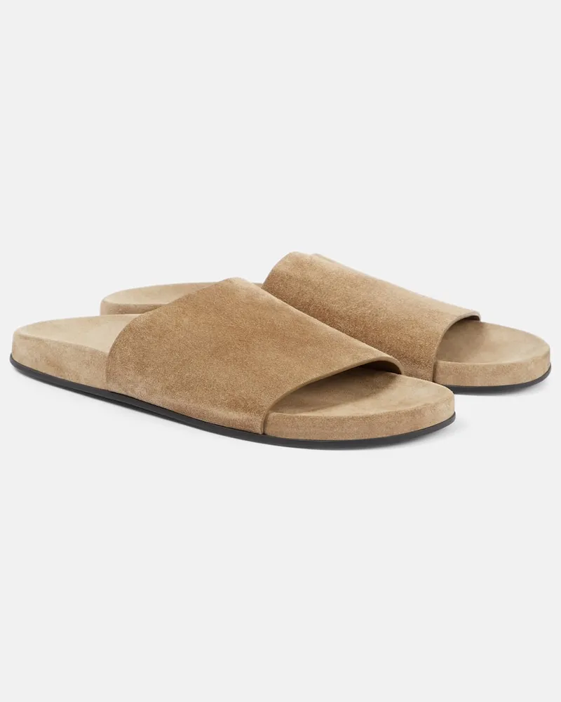 The Row Pantoletten Hugh aus Veloursleder Beige