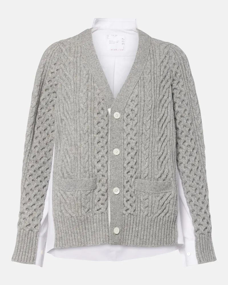 Sacai Cardigan aus Wolle und Popeline Grau