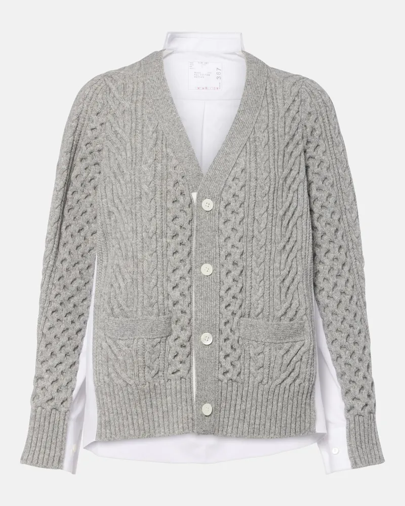 Sacai Cardigan aus Wolle und Popeline Grau