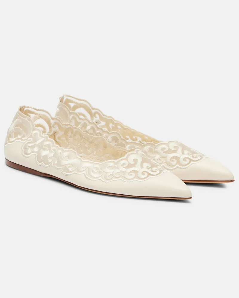 Gabriela Hearst Bestickte Ballerinas Ziva aus Leder Weiß