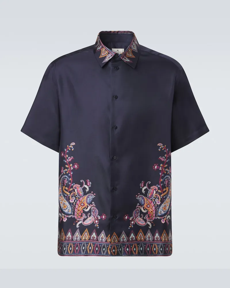 Etro Bedrucktes Hemd aus Seide Blau