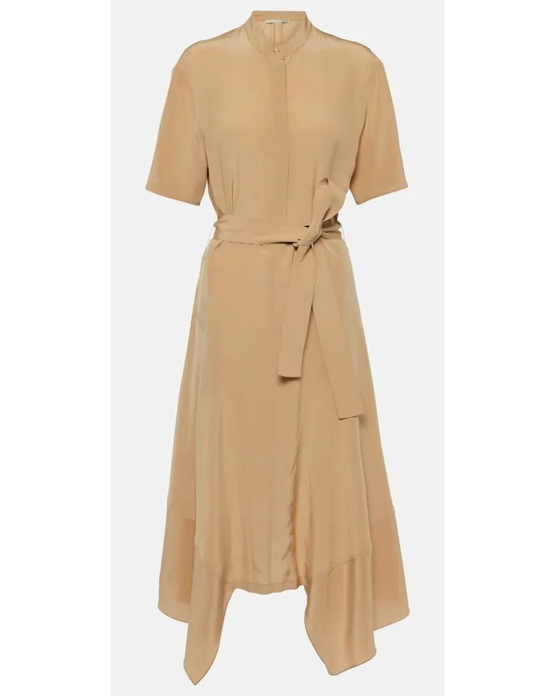 Stella McCartney Hemdblusenkleid aus Crêpe de Chine aus Seide Beige