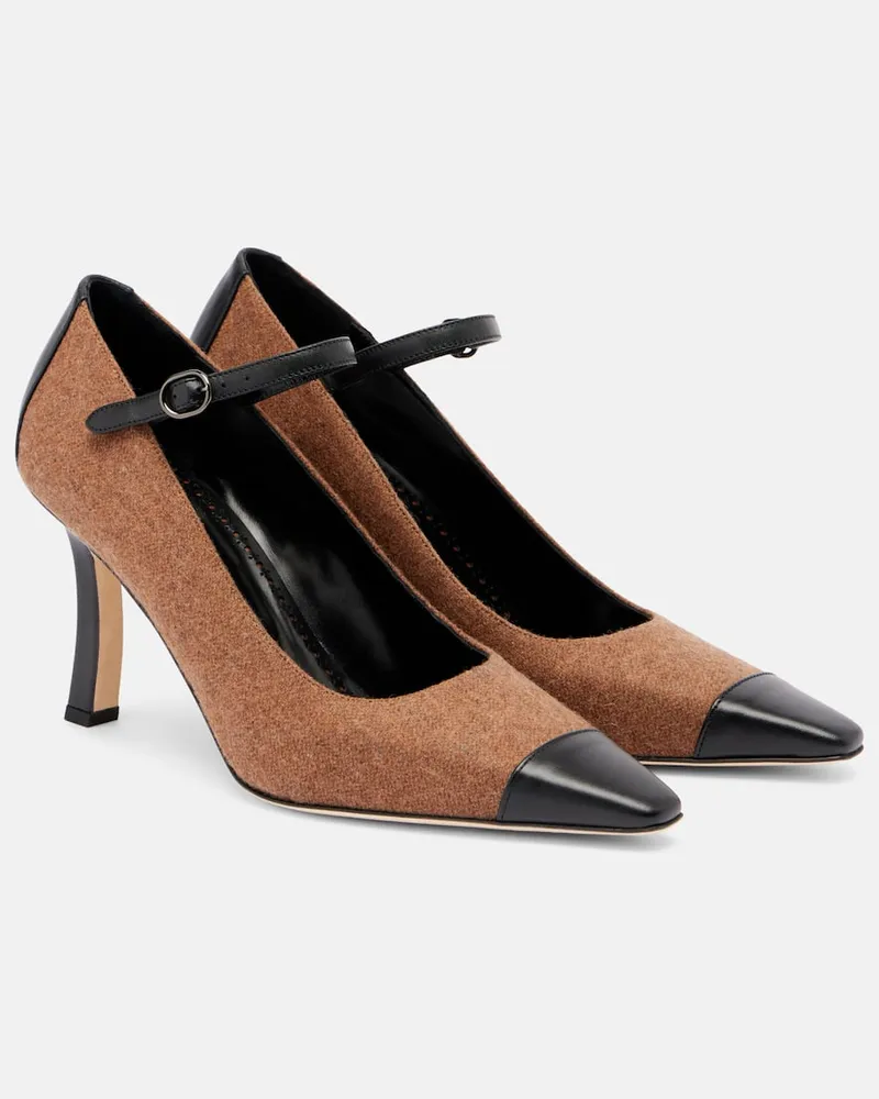 Manolo Blahnik Mary-Jane-Pumps Semele 90 aus Tweed und Leder Braun