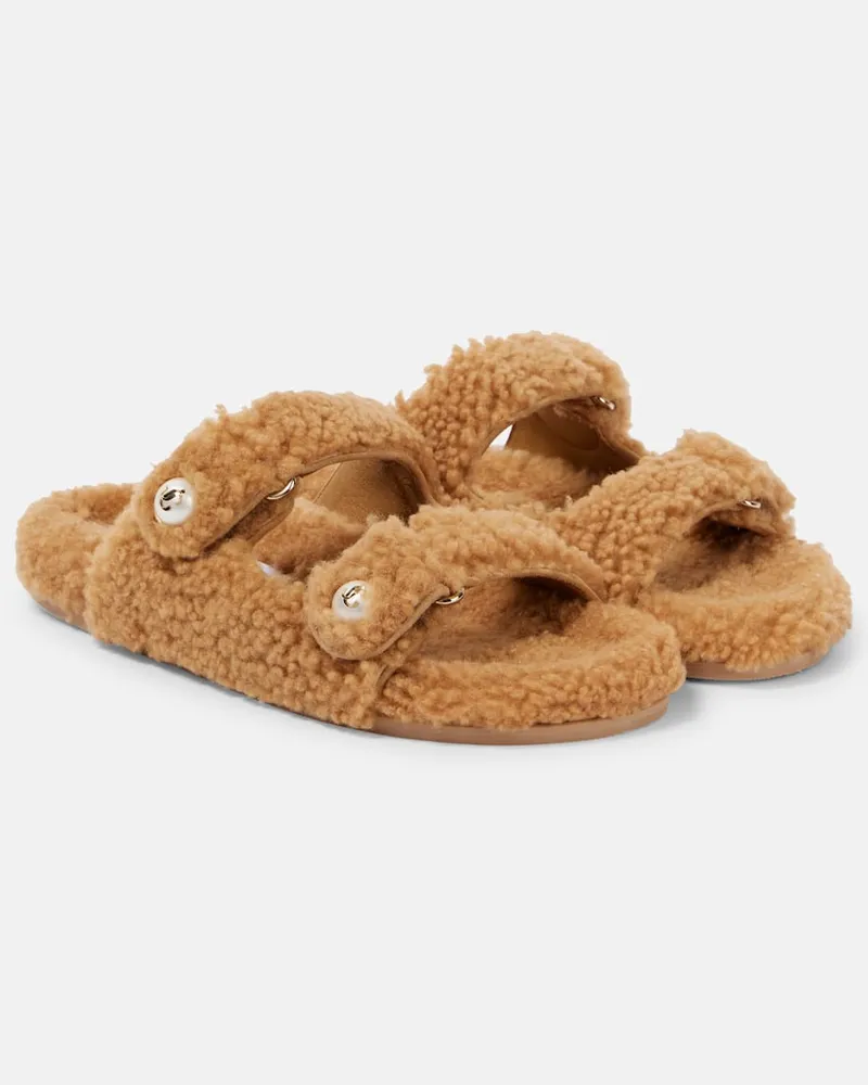 Jimmy Choo Sandalen Fayence aus Shearling Beige