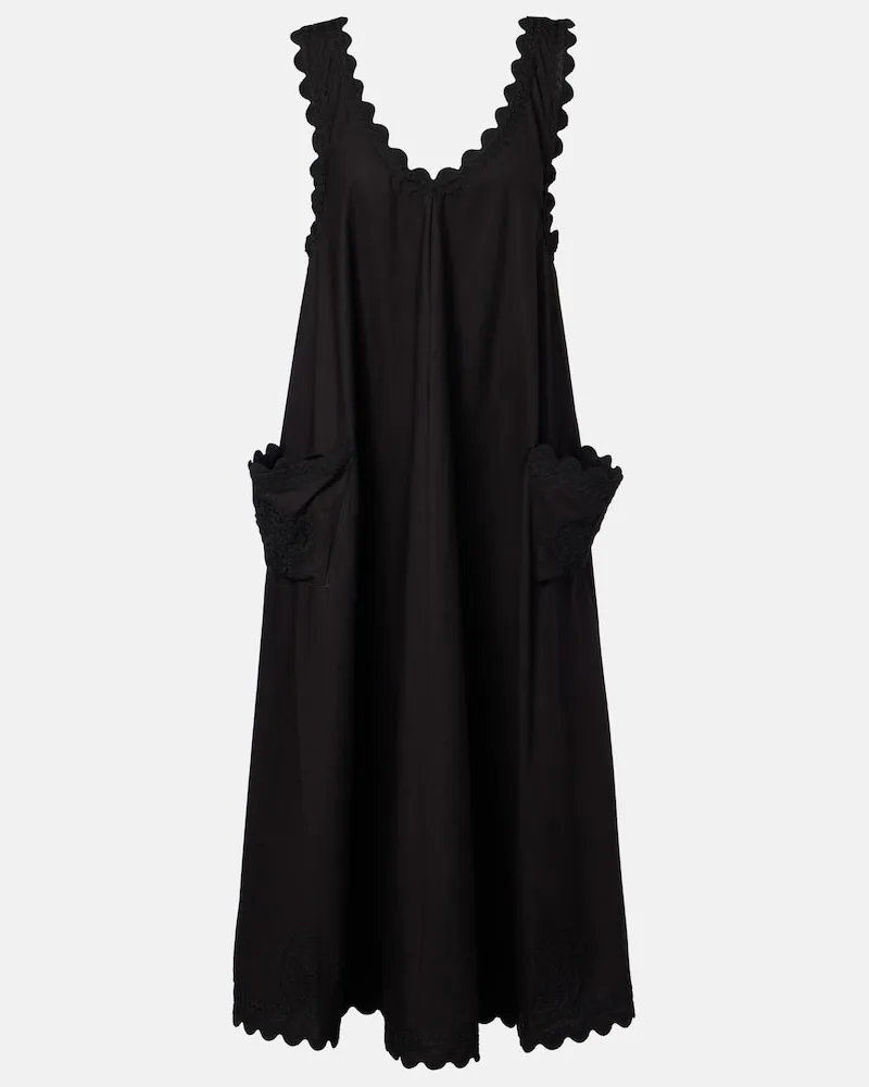 Juliet Dunn Besticktes Midikleid aus Baumwollpopeline Schwarz