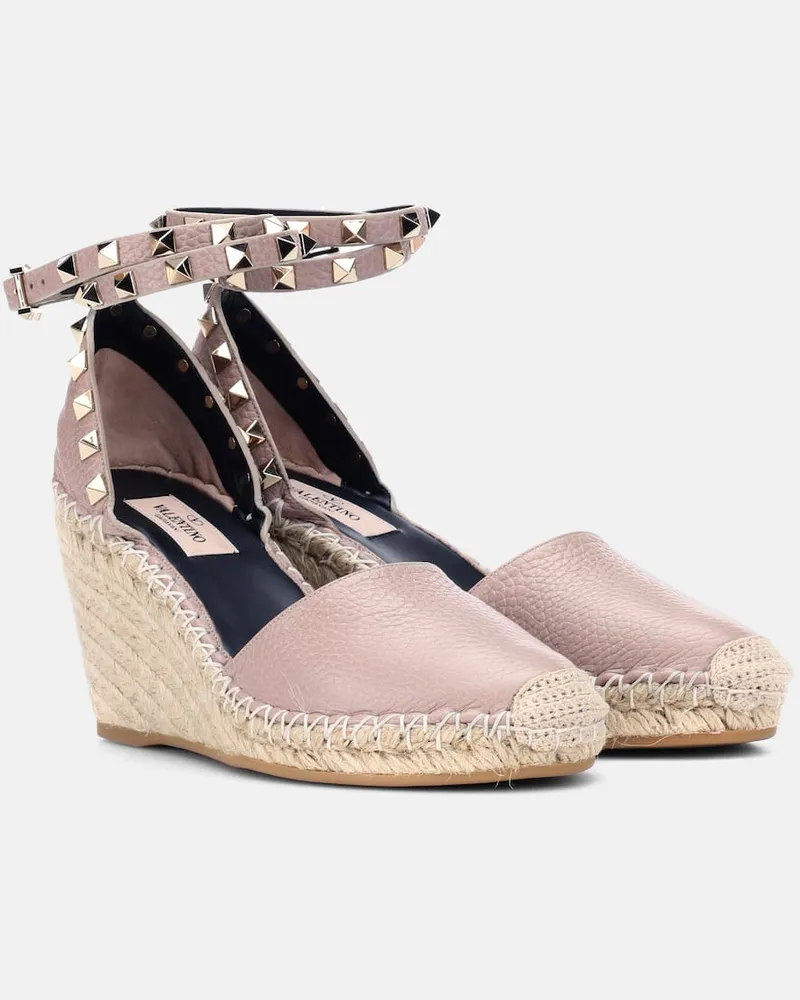 Valentino Garavani Espadrille-Wedges Rockstud Double 85 aus Leder Rosa