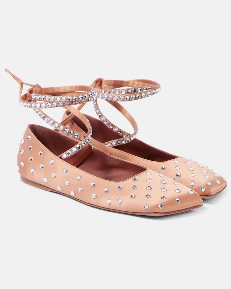 Amina Muaddi Verzierte Ballerinas Ane aus Satin Rosa