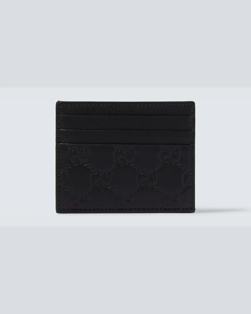 Gucci Kartenetui GG Emblem aus Leder Schwarz