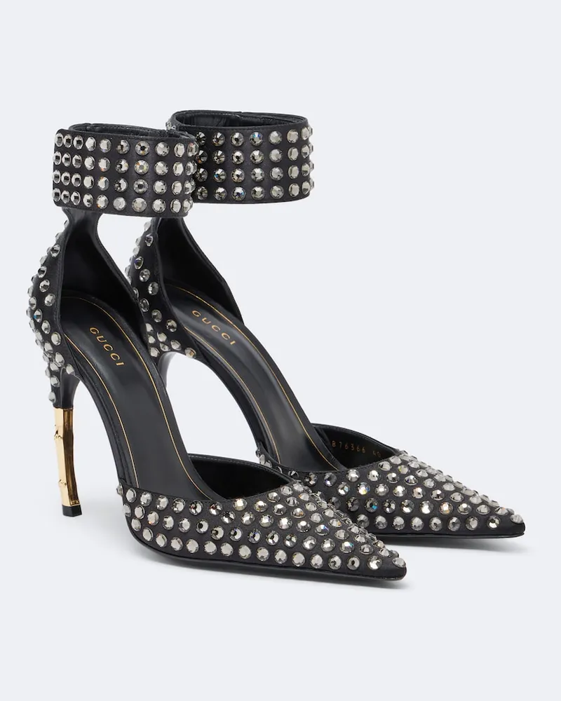 Gucci Verzierte Pumps Castello aus Satin Schwarz