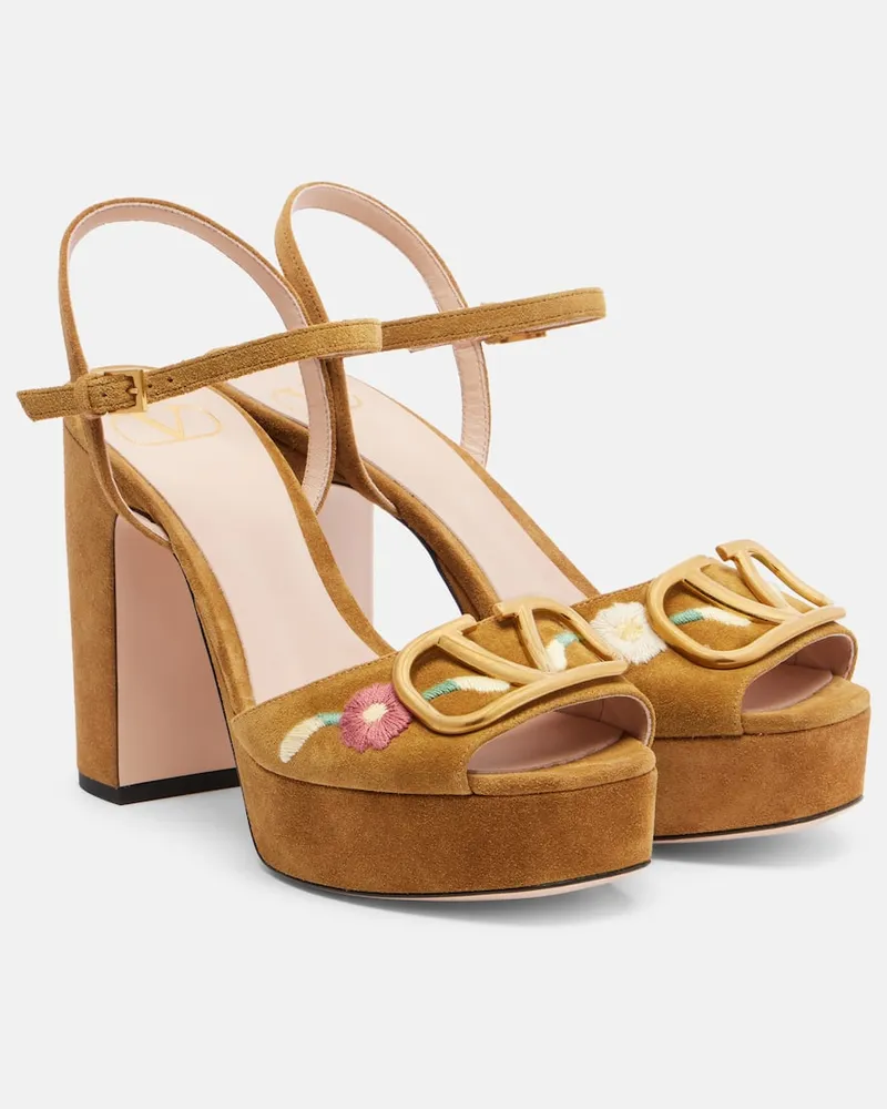 Valentino Garavani Plateausandalen VLogo Signature aus Veloursleder Braun
