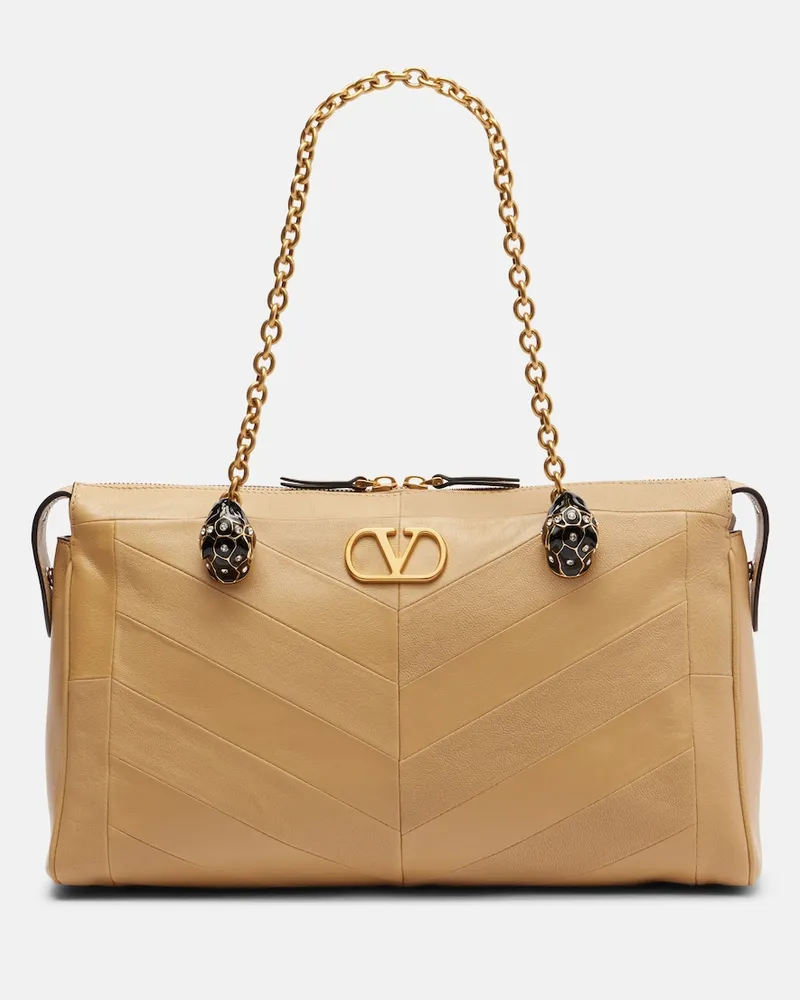 Valentino Garavani Schultertasche Panthea VLogo aus Leder Beige