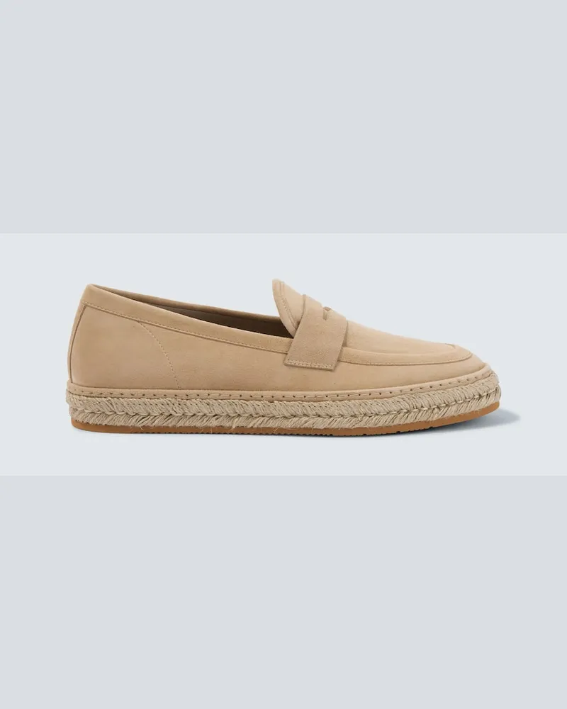 Giorgio Armani Loafers aus Veloursleder mit Jute Beige