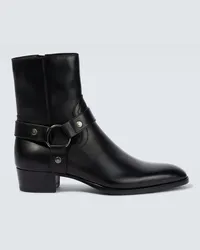 Saint Laurent Ankle Boots Wyatt Harness aus Leder Schwarz