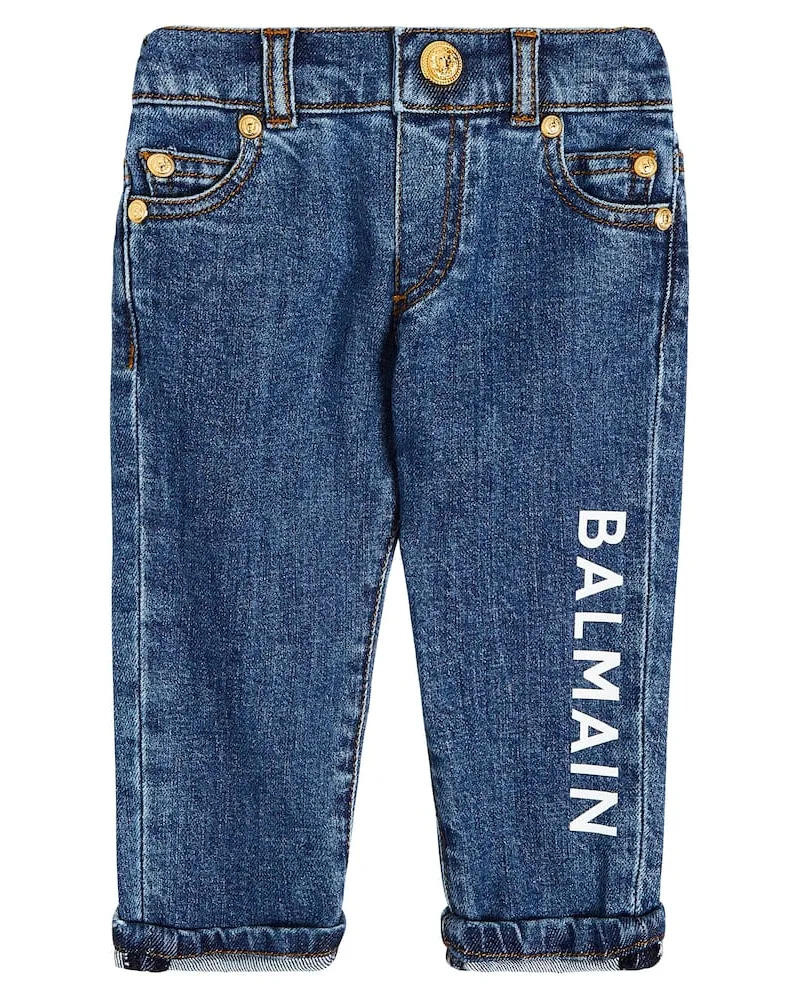 Balmain Baby Bedruckte Jeans Blau