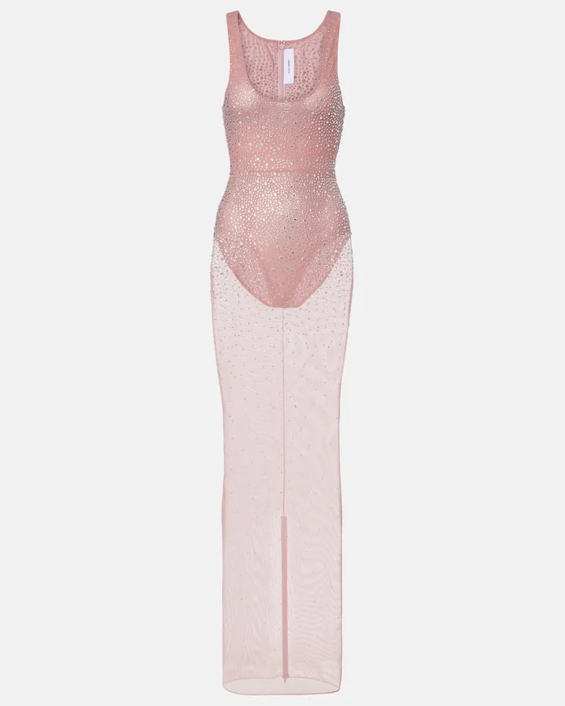 Alex Perry Maxikleid aus Mesh mit Kristallen Pink